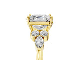 Yellow gold Asscher Cut Brilliant Diamond Solitaire Ring with Pear Side Stones and Four-Prong Setting_8
