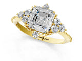 Yellow gold Asscher Cut Brilliant Diamond with Cluster Setting on a Beaded Band and Four-Prong Setting_16