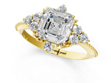 Yellow gold Asscher Cut Brilliant Diamond with Cluster Setting on a Beaded Band and Four-Prong Setting_4