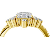 Yellow gold Asscher Cut Brilliant Diamond with Cluster Setting on a Beaded Band and Four-Prong Setting_7