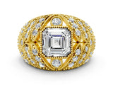 Yellow gold Asscher Cut Brilliant Halo Pave Diamond Milgrain Ring_13