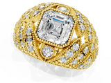 Yellow gold Asscher Cut Brilliant Halo Pave Diamond Milgrain Ring_14