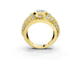 Yellow gold Asscher Cut Brilliant Halo Pave Diamond Milgrain Ring_16
