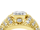 Yellow gold Asscher Cut Brilliant Halo Pave Diamond Milgrain Ring_17
