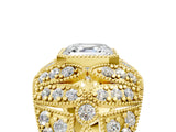 Yellow gold Asscher Cut Brilliant Halo Pave Diamond Milgrain Ring_18