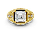 Yellow gold Asscher Cut Brilliant Milgrain Filigree Diamond Ring with Square Prong Setting_15
