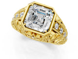 Yellow gold Asscher Cut Brilliant Milgrain Filigree Diamond Ring with Square Prong Setting_16