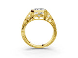 Yellow gold Asscher Cut Brilliant Milgrain Filigree Diamond Ring with Square Prong Setting_18