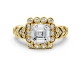Yellow gold Asscher Cut Brilliant Milgrain Pave Heart Band Solitaire Ring_3