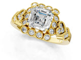 Yellow gold Asscher Cut Brilliant Milgrain Pave Heart Band Solitaire Ring_4