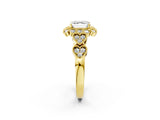 Yellow gold Asscher Cut Brilliant Milgrain Pave Heart Band Solitaire Ring_5