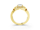 Yellow gold Asscher Cut Brilliant Milgrain Pave Heart Band Solitaire Ring_6