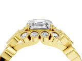 Yellow gold Asscher Cut Brilliant Milgrain Pave Heart Band Solitaire Ring_7