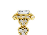 Yellow gold Asscher Cut Brilliant Milgrain Pave Heart Band Solitaire Ring_8