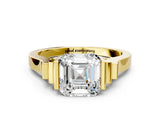 Yellow gold Asscher Cut Brilliant Solitaire Diamond Ring with Channel Set Band and Bar Prong Setting_12