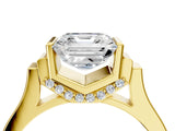 Yellow gold Asscher Cut Brilliant Solitaire Diamond Ring with Channel Set Band and Bar Prong Setting_16
