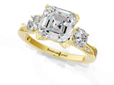 Yellow gold Asscher Cut Brilliant Three-Stone Diamond Ring with Pavé Band and Four-Prong Setting_4