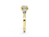 Yellow gold Asscher Cut Brilliant Three-Stone Diamond Ring with Pavé Band and Four-Prong Setting_5