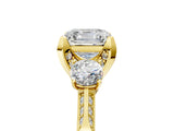 Yellow gold Asscher Cut Brilliant Three-Stone Diamond Ring with Pavé Band and Four-Prong Setting_8