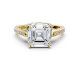 Yellow gold Asscher Cut Cathedral Pave Diamond Engagement Ring with Six-Prong Setting_32