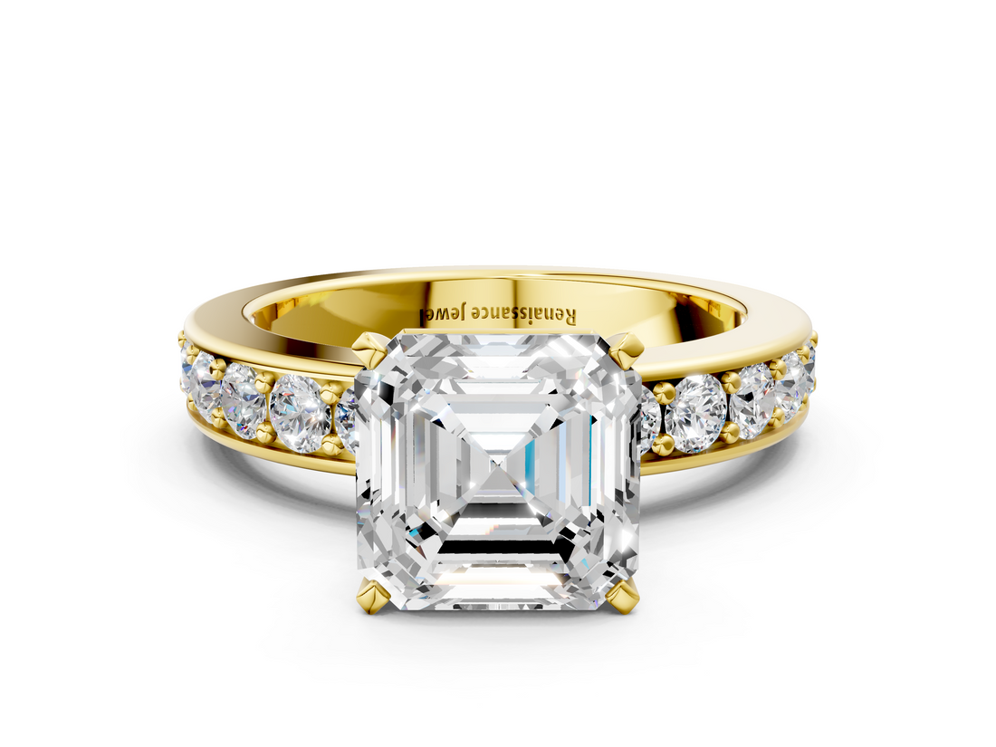 Yellow gold Asscher Cut Channel Set Diamond Engagement Ring with Four-Prong Setting_6