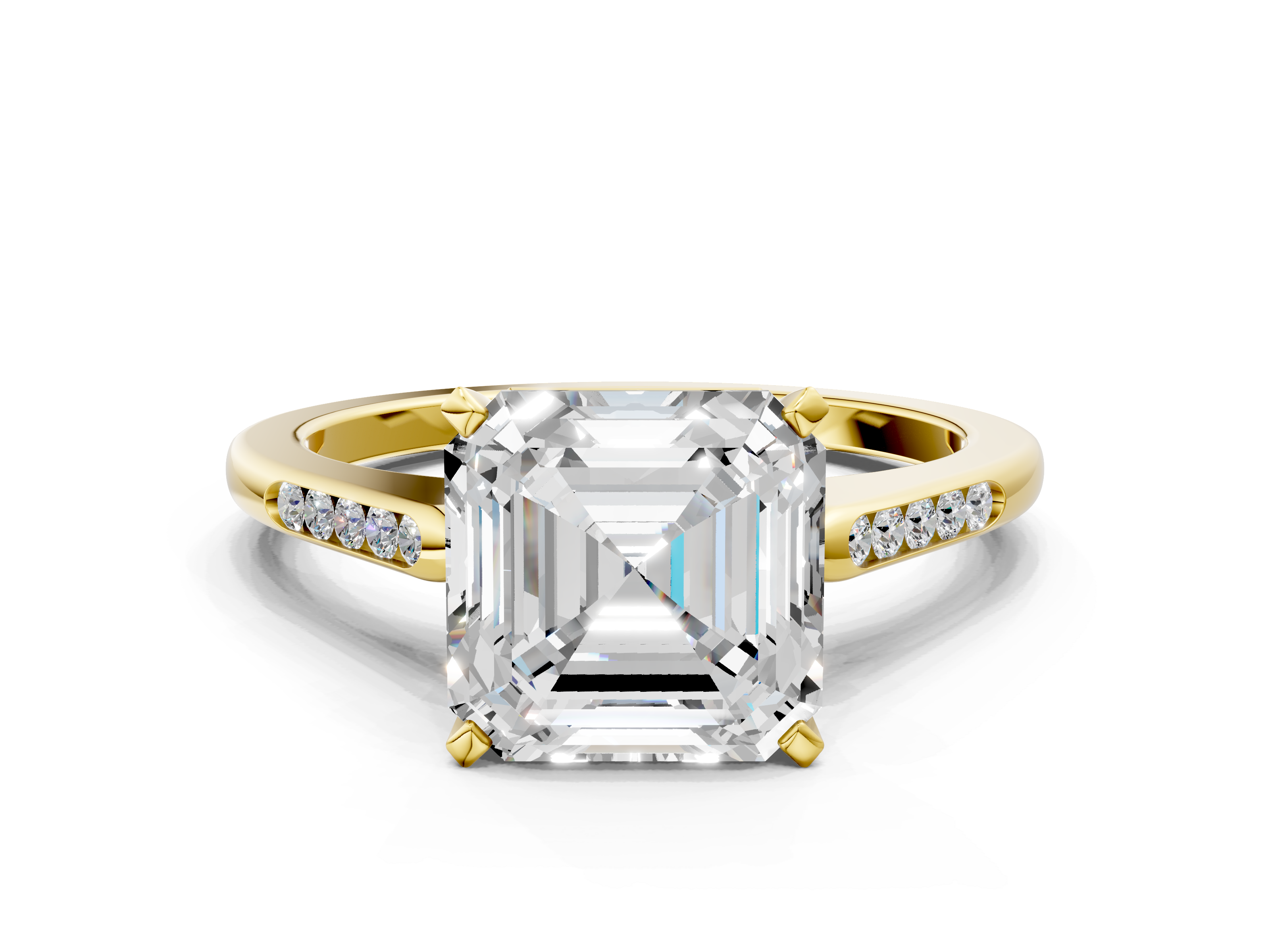Channel Set Solitaire Yellow gold Asscher Cut Channel Set Solitaire Engagement Ring with Fou