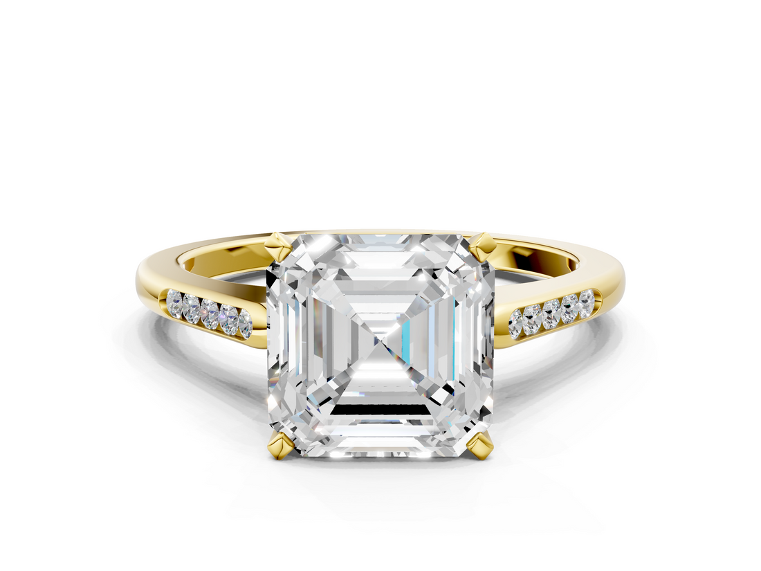 Yellow gold Asscher Cut Channel Set Solitaire Engagement Ring with Four-Prong Setting_7