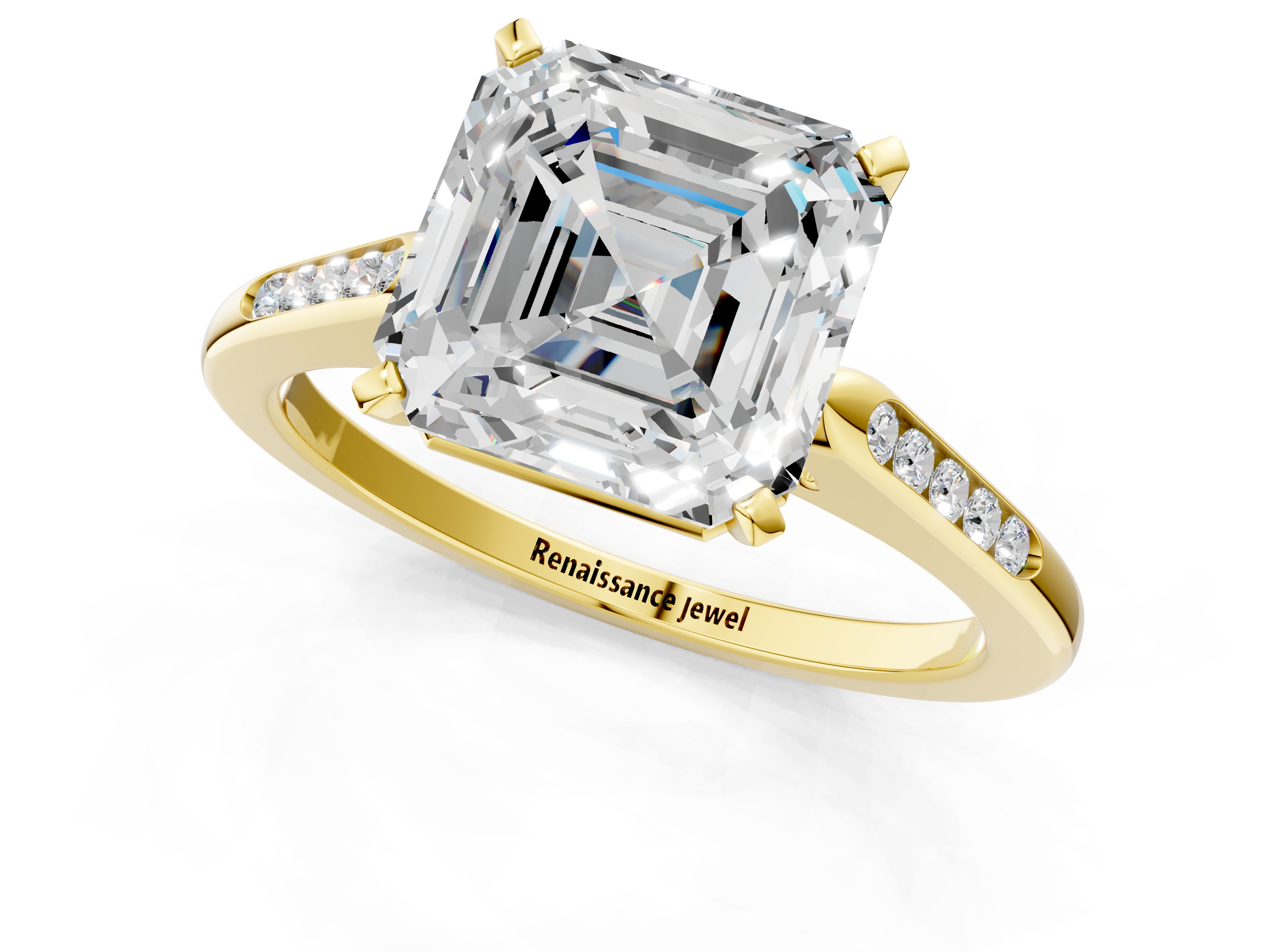 Yellow gold Asscher Cut Channel Set Solitaire Engagement Ring with Four-Prong Setting_8