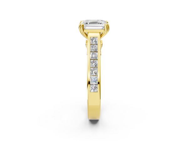 Yellow Gold Asscher Cut Channel Set Solitaire Engagement Ring Setting with Double Claw Prongs