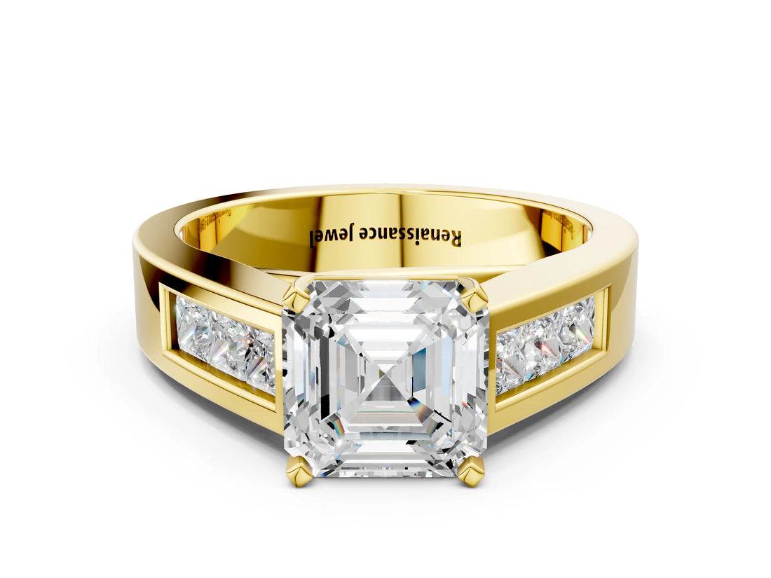 Yellow gold Asscher Cut Cut Channel Set Solitaire Ring with Four-Prong Setting_3