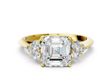 Yellow gold Asscher Cut Cut Diamond Cluster Ring with Solitaire Band and Four-Prong Setting_15