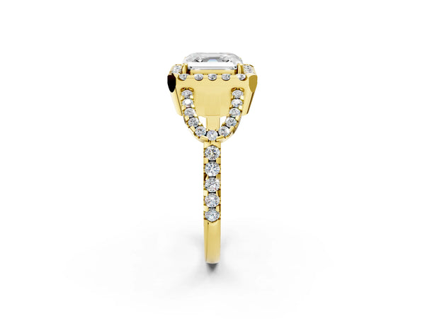 Yellow Gold Asscher Cut Split Shank Pave Halo Engagement Ring Setting