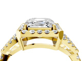 Yellow gold Asscher Cut Cut Diamond Halo Engagement Ring with Open Split Pavé Band_13