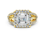 Yellow gold Asscher Cut Cut Diamond Halo Engagement Ring with Open Split Pavé Band_9