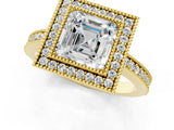 Yellow gold Asscher Cut-Cut Diamond Halo Engagement Ring with Pave Band and Prong Setting_10