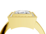 Yellow gold Asscher Cut-Cut Diamond Halo Engagement Ring with Pave Band and Prong Setting_13