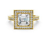 Yellow gold Asscher Cut-Cut Diamond Halo Engagement Ring with Pave Band and Prong Setting_9