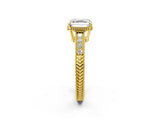 Yellow gold Asscher Cut Cut Diamond Milgrain Pave Band Four-Prong Setting Ring_5