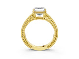 Yellow gold Asscher Cut Cut Diamond Milgrain Pave Band Four-Prong Setting Ring_6