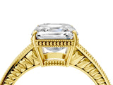 Yellow gold Asscher Cut Cut Diamond Milgrain Pave Band Four-Prong Setting Ring_7