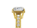 Yellow gold Asscher Cut Cut Diamond Milgrain Pave Band Four-Prong Setting Ring_8