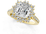 Yellow gold Asscher Cut Cut Diamond Sunburst Halo Engagement Ring with Pavé Band_4