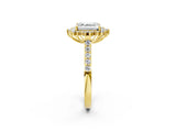 Yellow gold Asscher Cut Cut Diamond Sunburst Halo Engagement Ring with Pavé Band_5