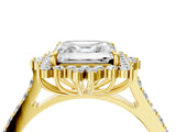 Yellow gold Asscher Cut Cut Diamond Sunburst Halo Engagement Ring with Pavé Band_7