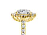 Yellow gold Asscher Cut Cut Diamond Sunburst Halo Engagement Ring with Pavé Band_8