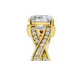Yellow gold Asscher Cut Cut Diamond Twisted Band with Milgrain Pave Setting and Four-Prong Setting_11