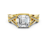 Yellow gold Asscher Cut Cut Diamond Twisted Band with Milgrain Pave Setting and Four-Prong Setting_6