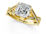 Yellow gold Asscher Cut Cut Diamond Twisted Band with Milgrain Pave Setting and Four-Prong Setting_7