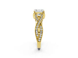Yellow gold Asscher Cut Cut Diamond Twisted Band with Milgrain Pave Setting and Four-Prong Setting_8