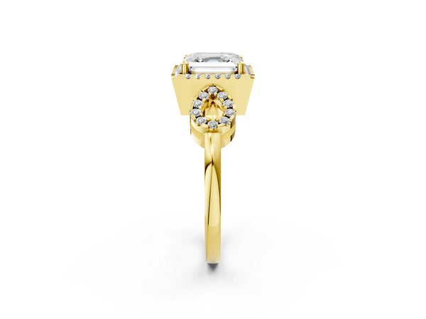 Yellow Gold Asscher Cut Pave Infinity Halo Engagement Ring Setting